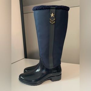 Tommy Hilfiger Navy Blue With Gold Stars & Zipper Accents Lined Tall Boots